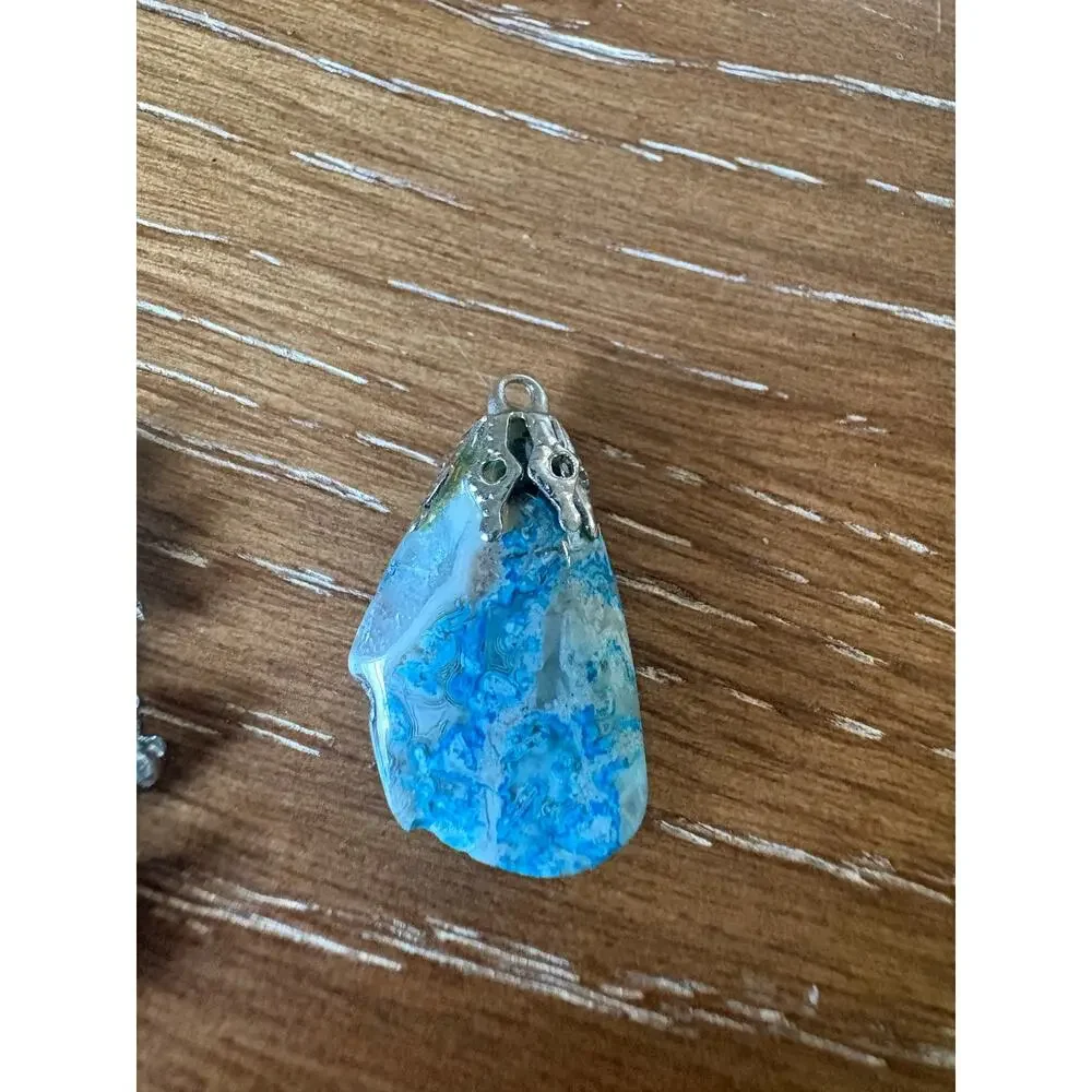 Blue Stone Pendant Lot Southwest Style Silver Tone 3 Pc Costume Jewelry